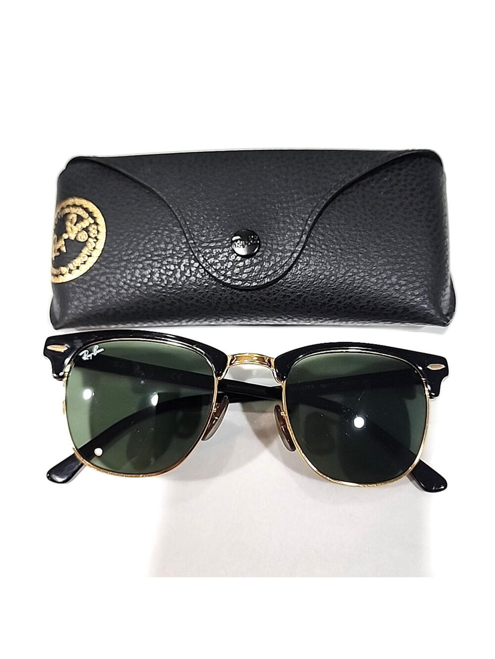 Ray Ban RB3016 W0365 Black Gold Green Clubmaster Sunglasses 49-21 140 w Case